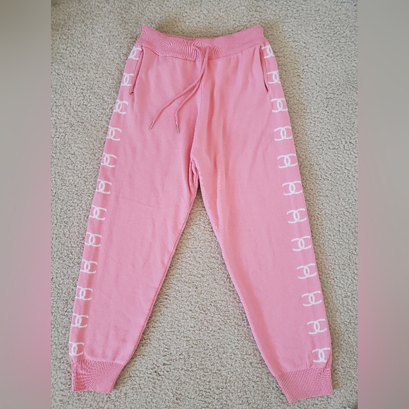 Pink Knit Joggers with White Logo Detail Women's Pant Size Small - Picture 2 of 8